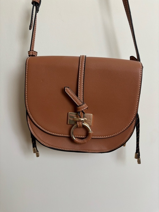 Zara Handbags - Zara Tan Saddle Crossbody Bag with Gold Ring Detail